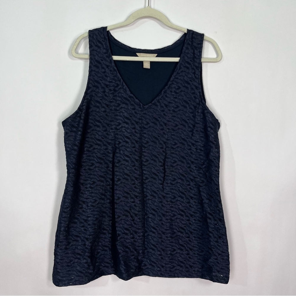 Banana Republic Navy Blue Semi Sheer V Neck Sleeveless Tank Top Sz XL